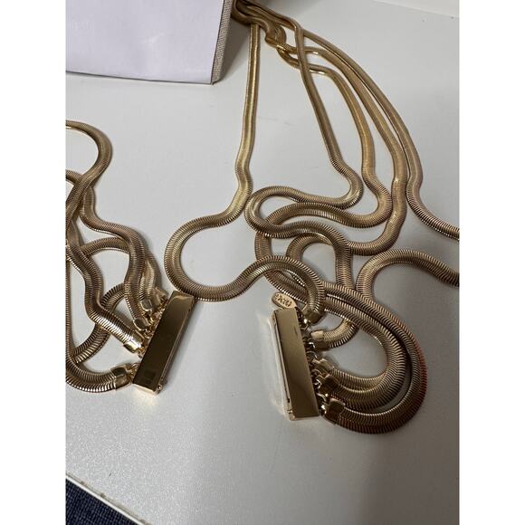 OPC Gold Tone Chain Necklace Snake 5 Strand Layered Magnetic Closure Long - Picture 4 of 7